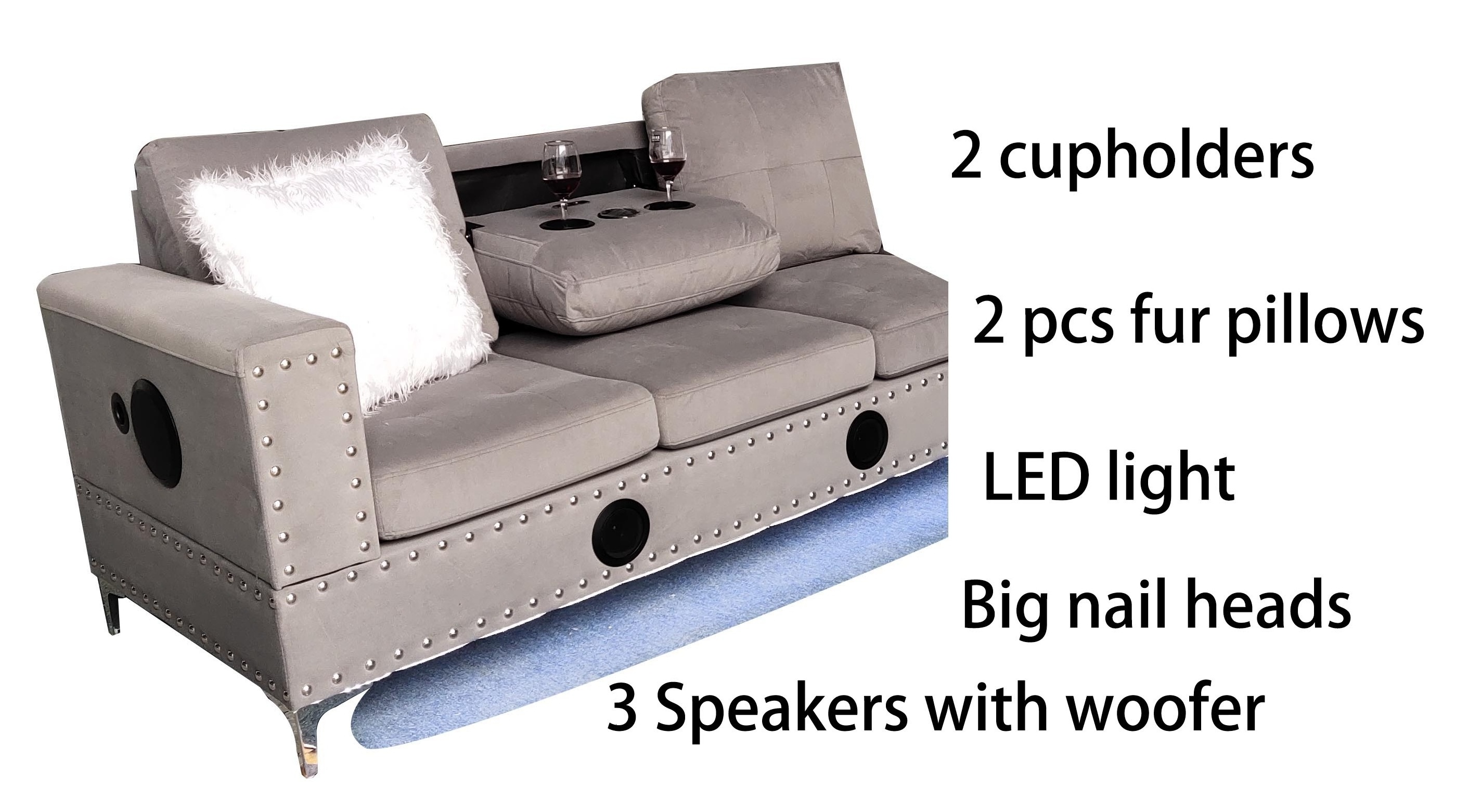 Hot sale Living room sofas Sectional with USB charging LED cup holder