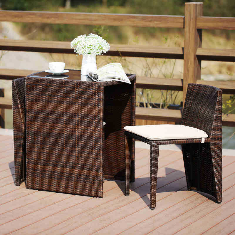 Hot Sale Leisure Outdoor Rattan Patio Furniture cushion Garden Wicker chair and coffee table 3pc garden bistro set