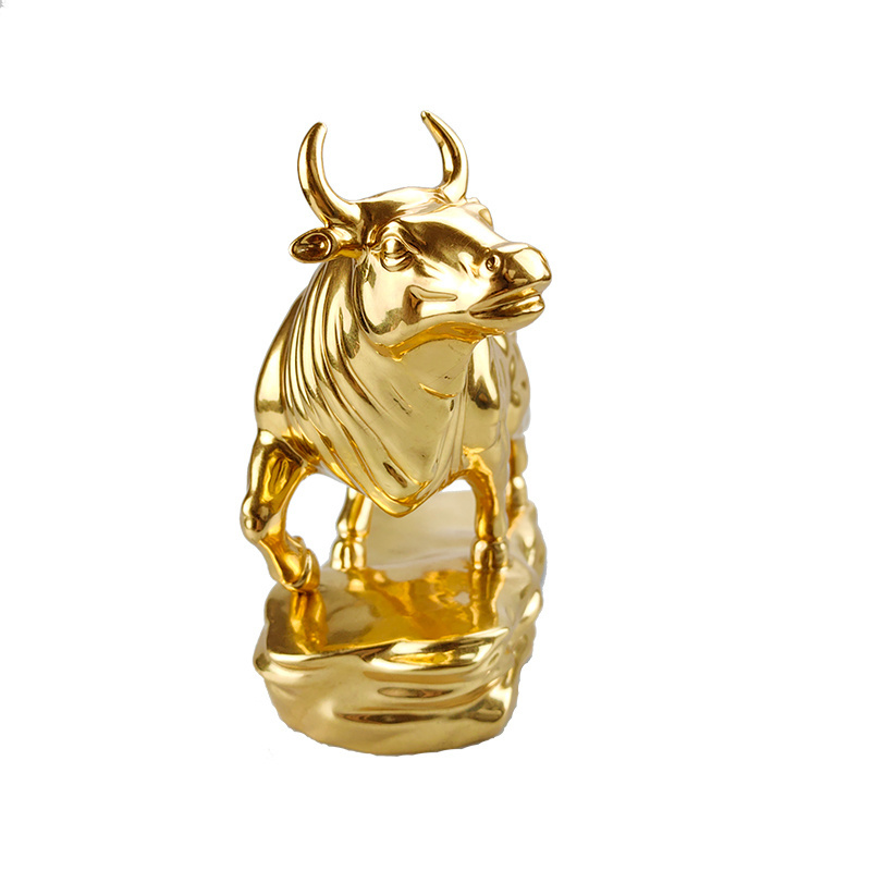 Factory customize copper bull statue products home metal sculpture golden color brass bull ornaments brass sculpture