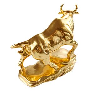 Factory customize copper bull statue products home metal sculpture golden color brass bull ornaments brass sculpture