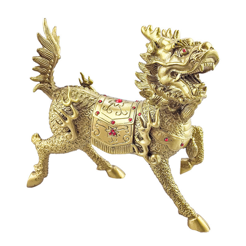 Factory customize copper goat statue products home metal sculpture golden brass fire qilin ornaments brass sculpture