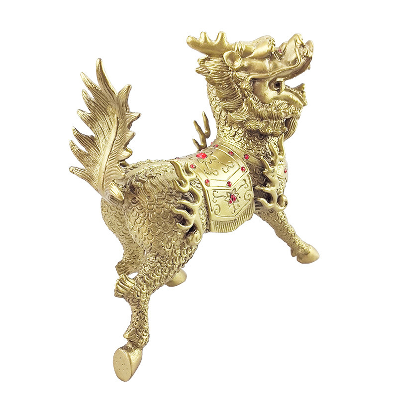 Factory customize copper goat statue products home metal sculpture golden brass fire qilin ornaments brass sculpture