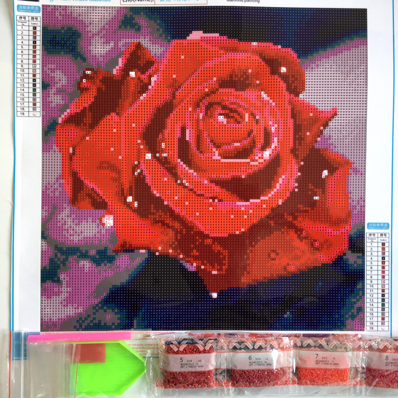 Beautiful rose pattern diamond painting glue with sticky printing canvas