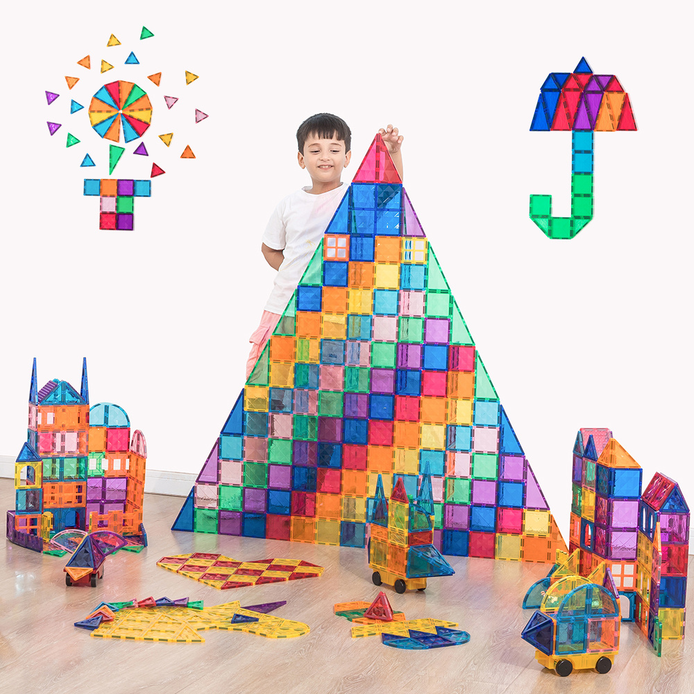 2023 Hot Sale 100 pcs Clear 3D Building Blocks Construction Magnetic Tiles For Kids