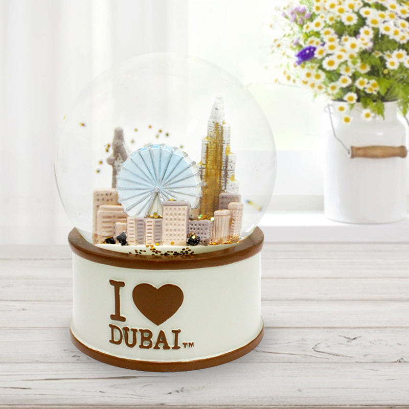 custom resin 3D building tourist souvenir gift glass snowglobe I love dubai country souvenir snow globe