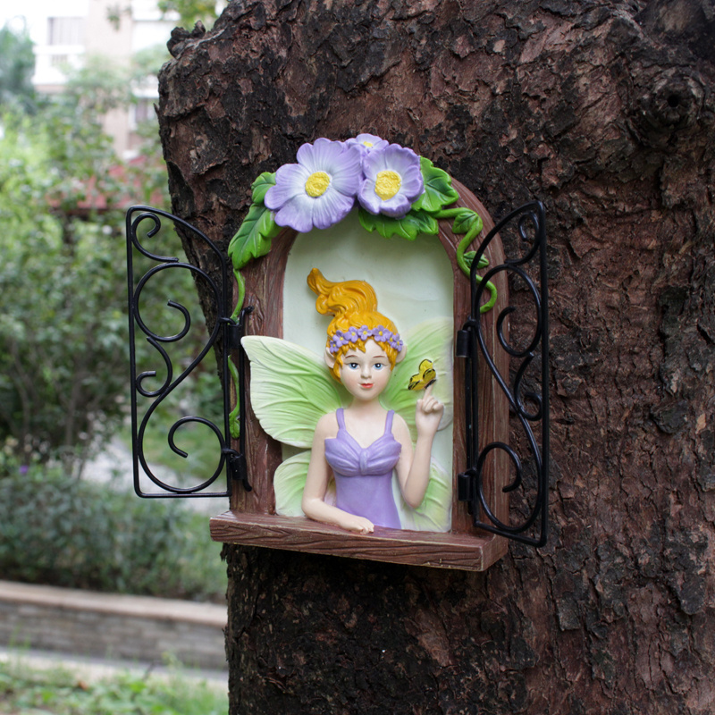 fluorescence Resin Waterproof Gnome fairy Door Hanging Garden Decor metal window Whimsical Elf Garden Statue Hanging Pendant