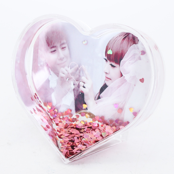 Custom heart shape love plastic snow globe wedding insert family lover photo Frame Snow Globe For Gift