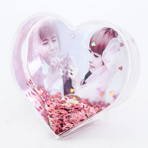 Custom heart shape love plastic snow globe wedding insert family lover photo Frame Snow Globe For Gift