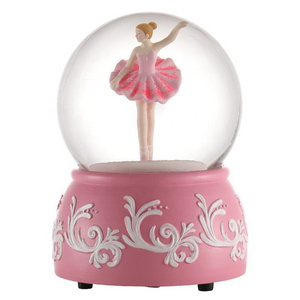 customized snow ball Music Spinning ballet Dancer Dancing custom globe pink Flower Base home Decoration Souvenir Snow Globe