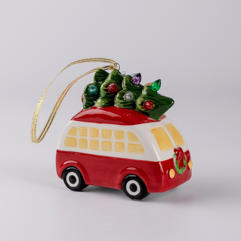 New custom Personalized Christmas Ornaments Tree Hanging Car Truck bus shape Christmas Ceramic Ornaments