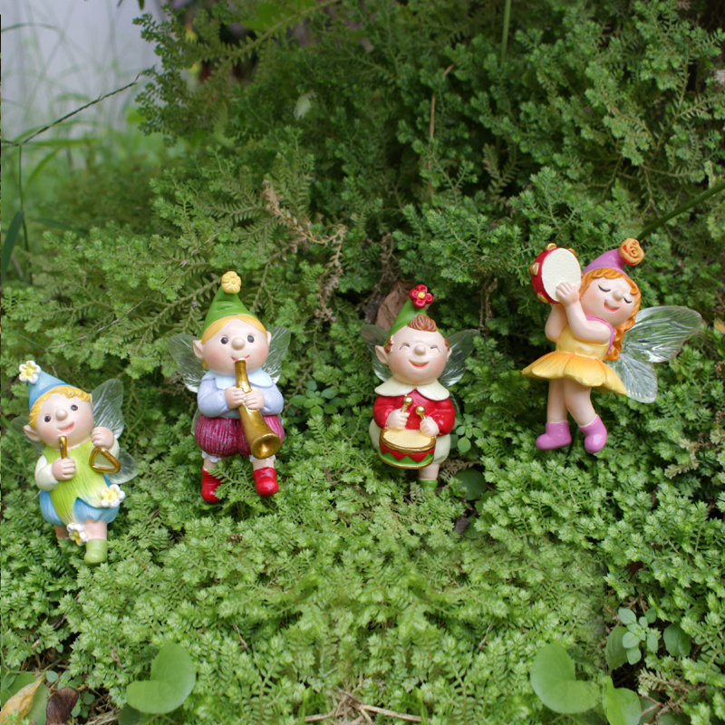 4 Pieces Fairy elf Garden Accessories Miniature Fairy music band Set with musical instrument Fairy Garden Supplies