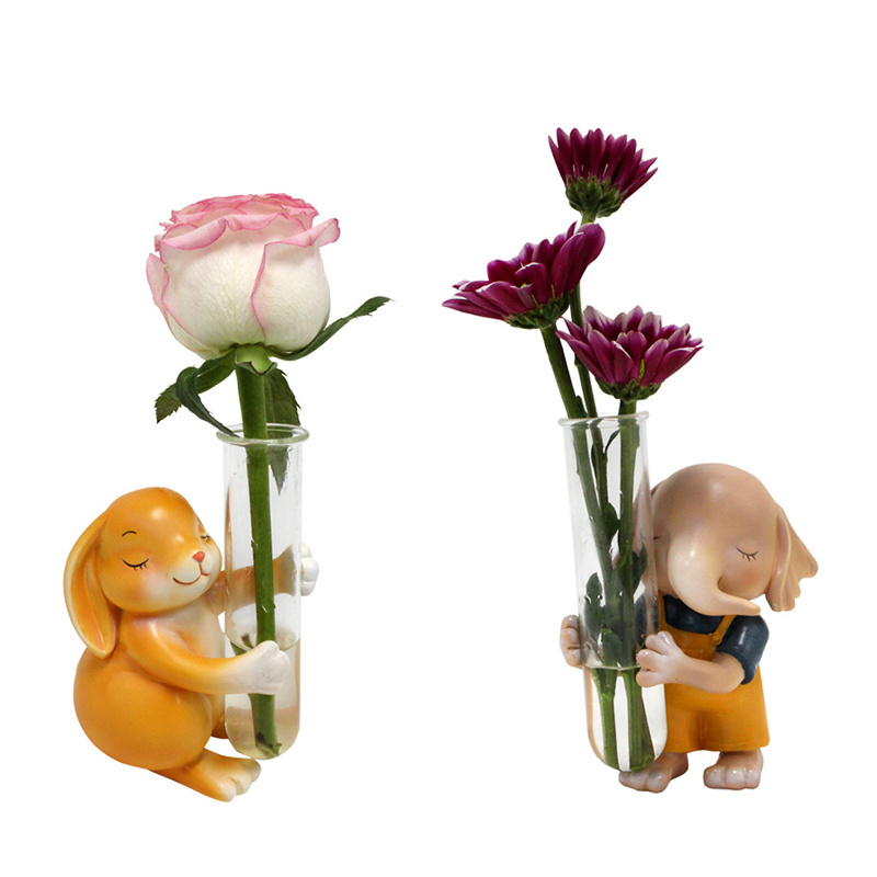 hogao Resin Animal Elephant Flower Glass Vase Transparent Test Tube Glass custom Flower Vase