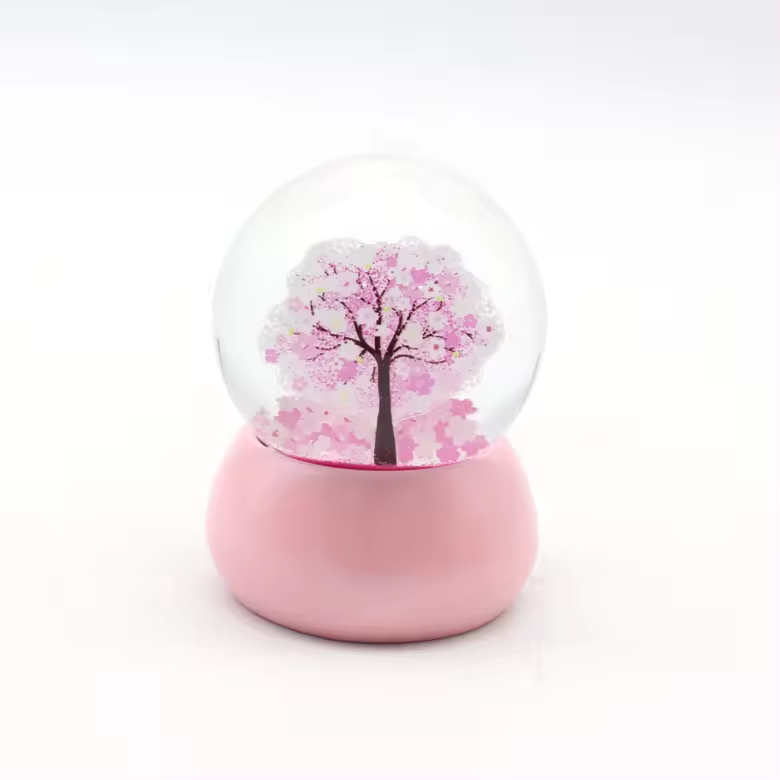 Personalized Handmade Resin Water Globe Custom PVC Printing Insert Glass Pink Snow Globe