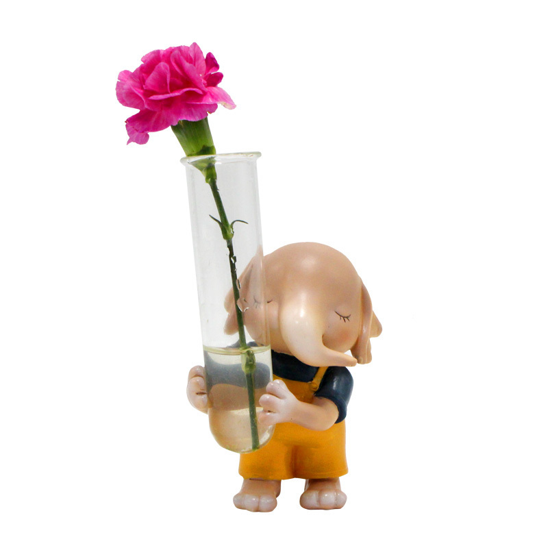 hogao Resin Animal Elephant Flower Glass Vase Transparent Test Tube Glass custom Flower Vase