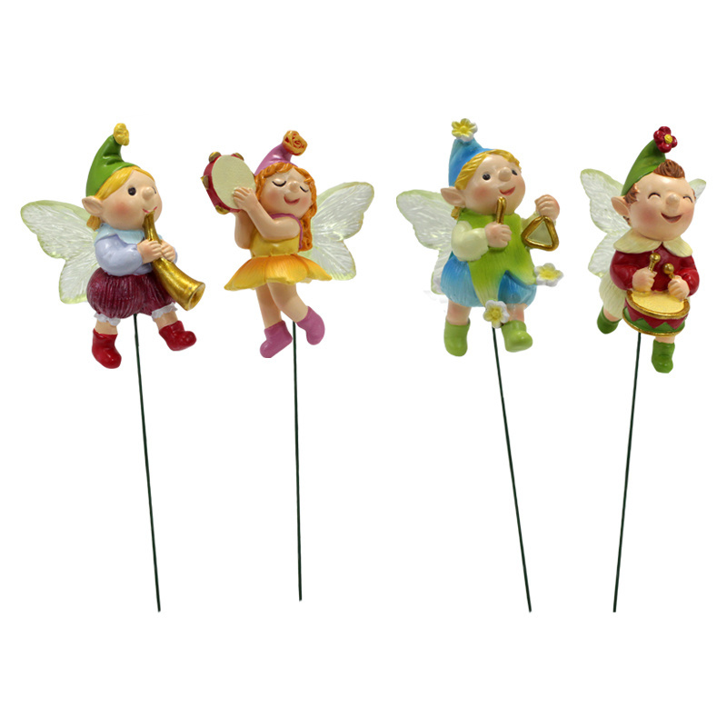 4 Pieces Fairy elf Garden Accessories Miniature Fairy music band Set with musical instrument Fairy Garden Supplies