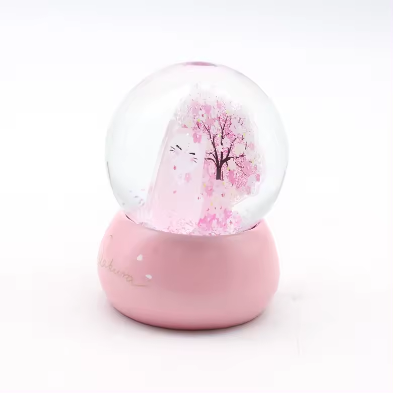 Personalized Handmade Resin Water Globe Custom PVC Printing Insert Glass Pink Snow Globe