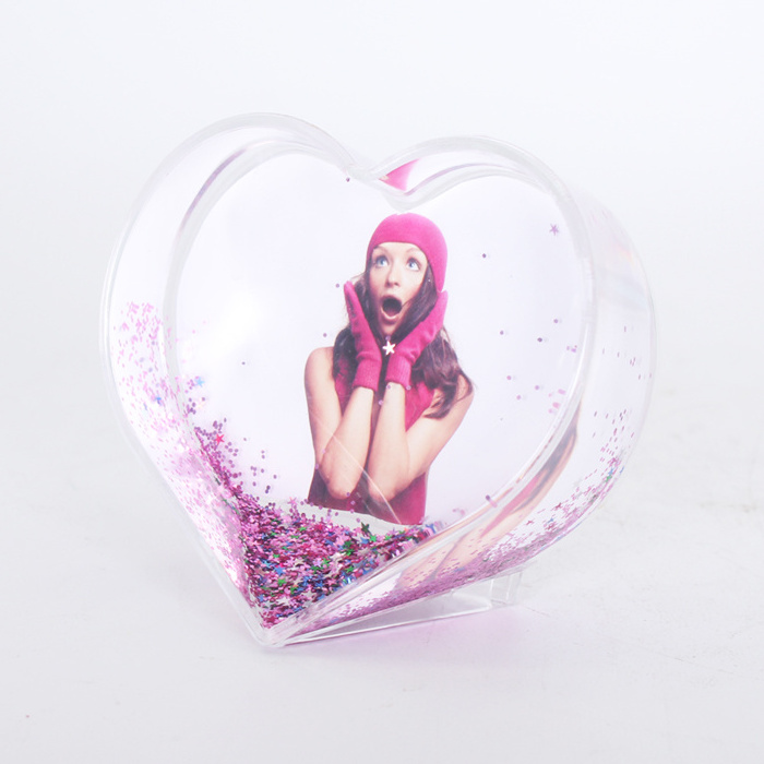 Custom heart shape love plastic snow globe wedding insert family lover photo Frame Snow Globe For Gift