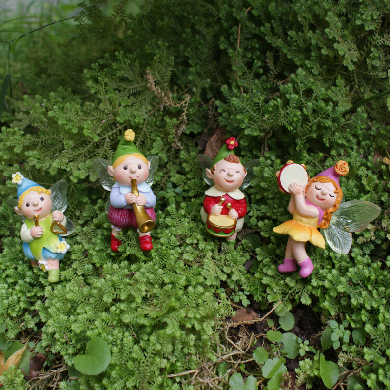 4 Pieces Fairy elf Garden Accessories Miniature Fairy music band Set with musical instrument Fairy Garden Supplies