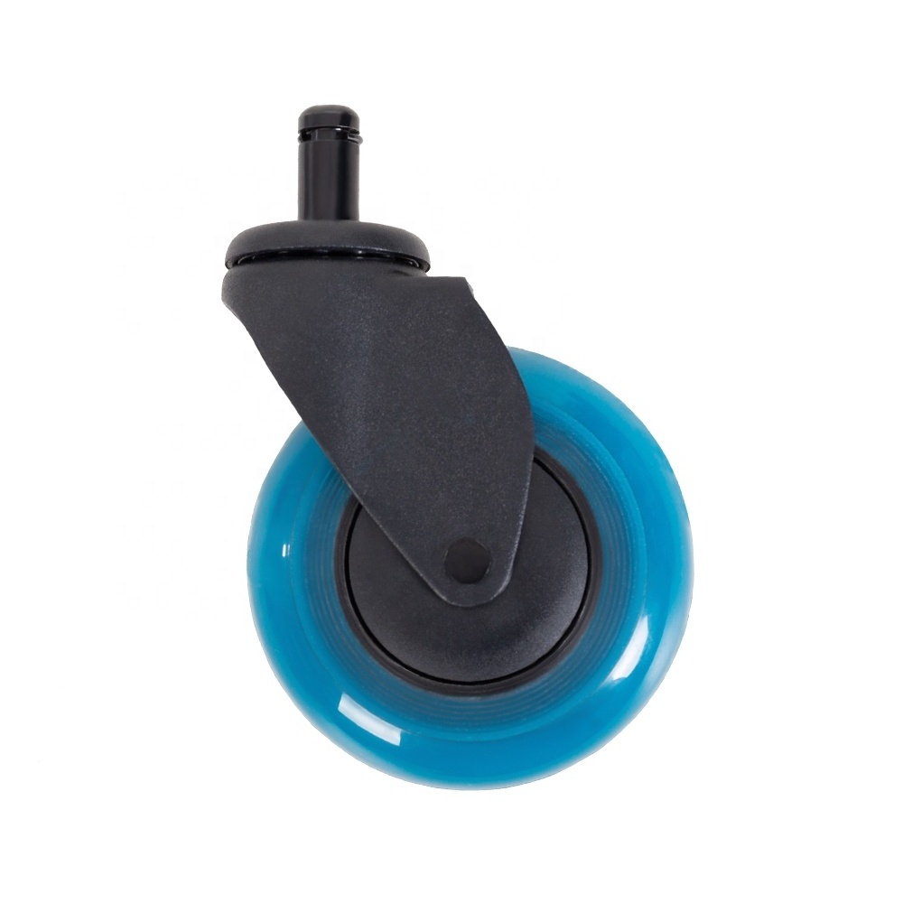 Hot Sale blue transparent PU Rubber Furniture Wheels Swivel 3 Inch 75 mm Black Roller blade Office Chair Caster