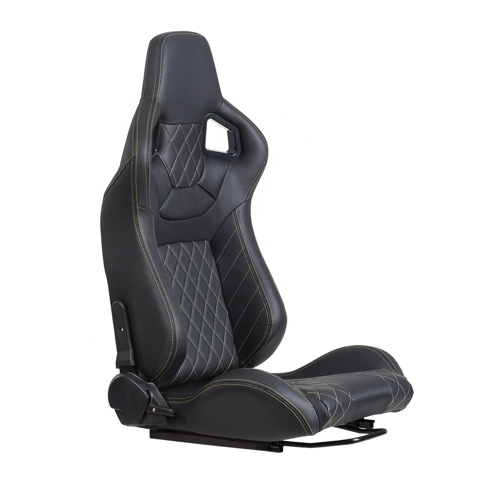 Universal Racing Seats with Dual Sliders, Reclinable PU Carbon Leather Sport Bucket Seats, 1 Pair Driver  Passenger Side