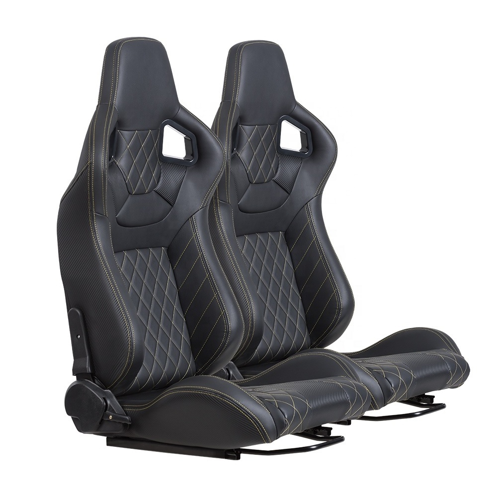 Universal Racing Seats with Dual Sliders, Reclinable PU Carbon Leather Sport Bucket Seats, 1 Pair Driver  Passenger Side