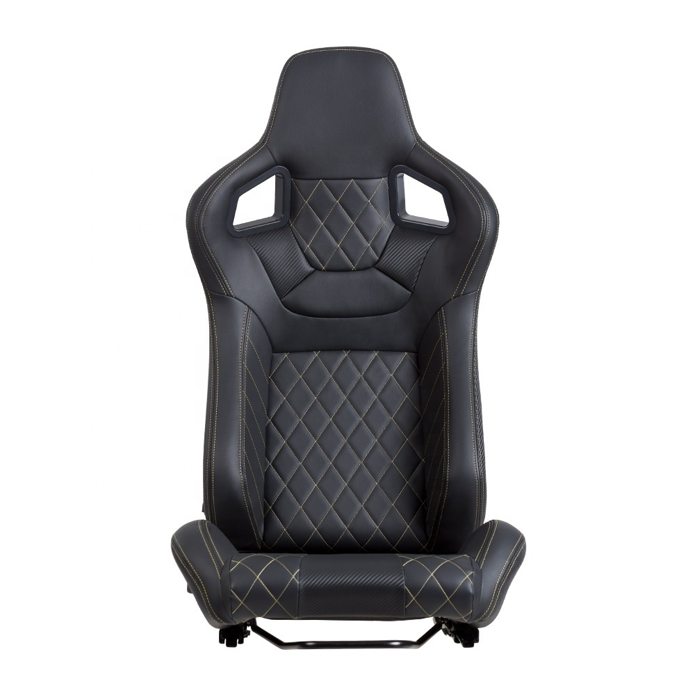 Universal Racing Seats with Dual Sliders, Reclinable PU Carbon Leather Sport Bucket Seats, 1 Pair Driver  Passenger Side