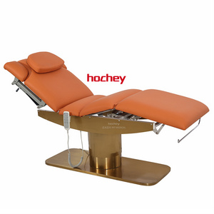 Hochey Luxurious eyelash bed beauty salon gold-plated base with foot control 3 motors beauty massage bed with LED light