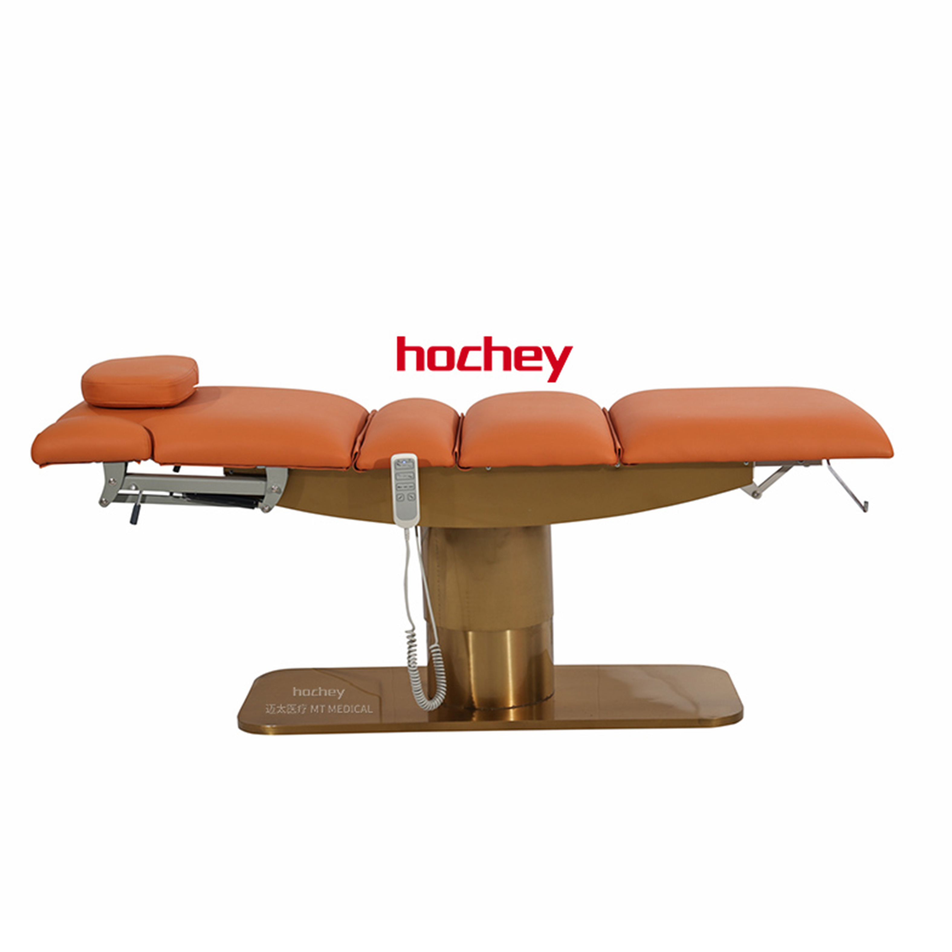 Hochey Luxurious eyelash bed beauty salon gold-plated base with foot control 3 motors beauty massage bed with LED light