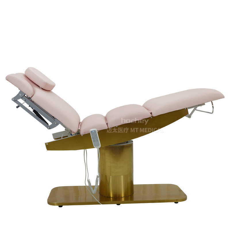 Hochey Luxurious eyelash bed beauty salon gold-plated base with foot control 3 motors beauty massage bed with LED light