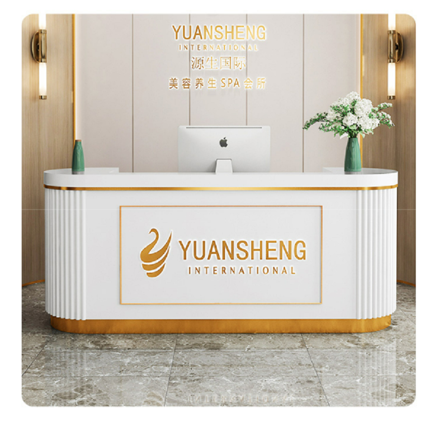 Hochey beauty salon high quality front pink spa reception desk modern white bar cashier counter for nail beauty salon