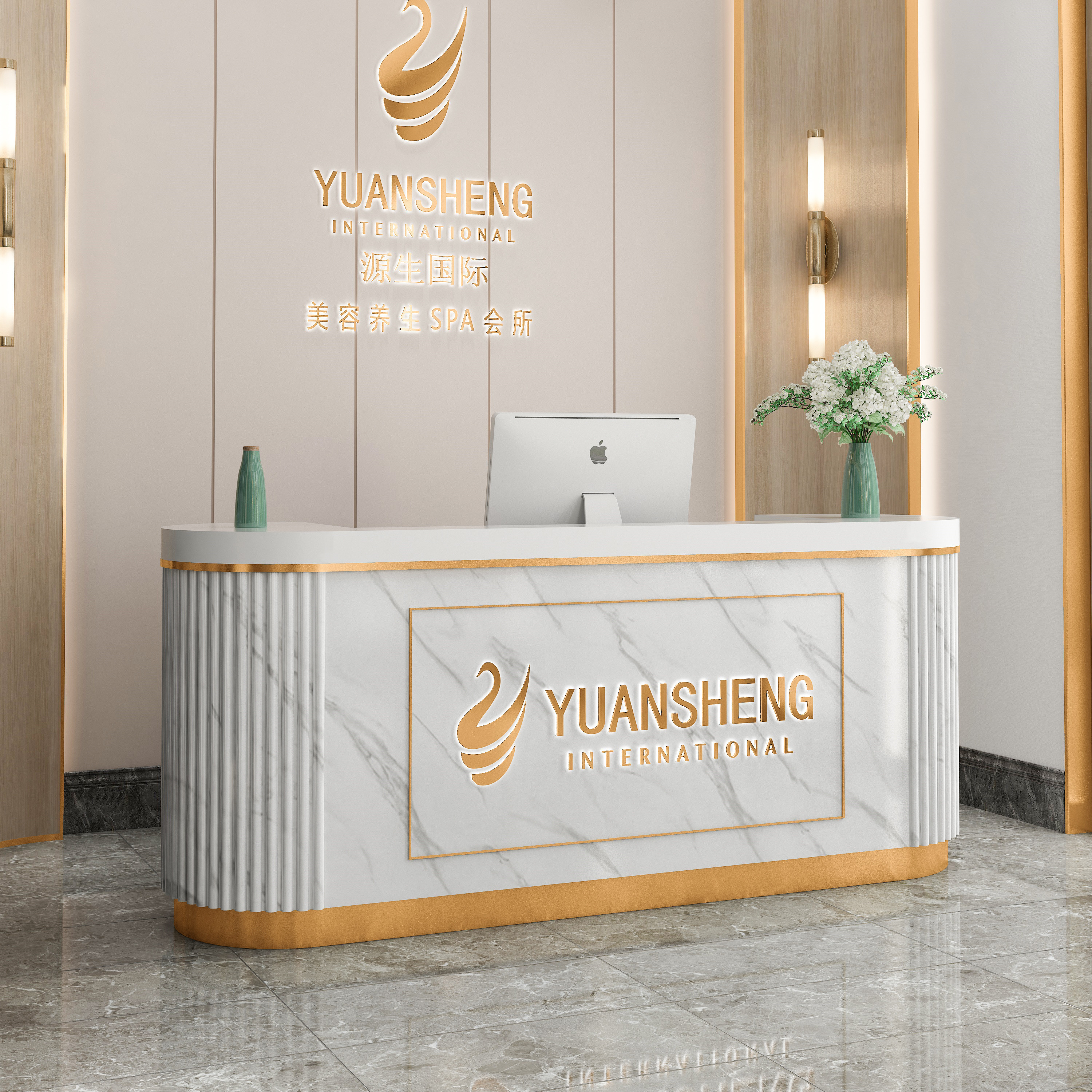 Hochey Medical Simple Modern Beauty Center hotel hospital Used White LED light Beauty Salon Reception Desks