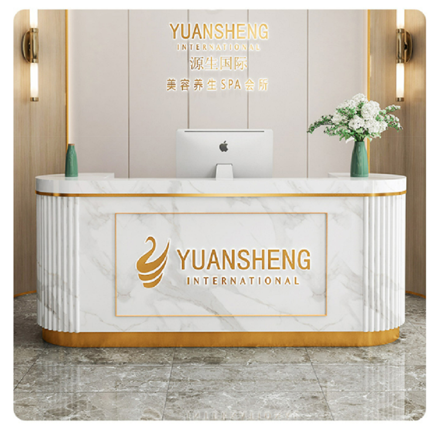 Hochey beauty salon high quality front pink spa reception desk modern white bar cashier counter for nail beauty salon