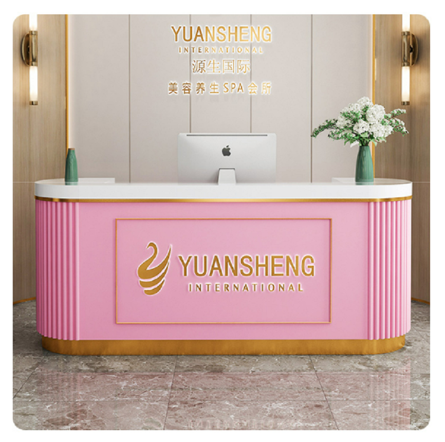 Hochey beauty salon high quality front pink spa reception desk modern white bar cashier counter for nail beauty salon