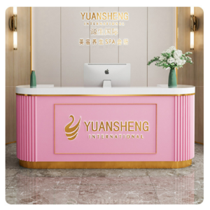 Hochey beauty salon high quality front pink spa reception desk modern white bar cashier counter for nail beauty salon