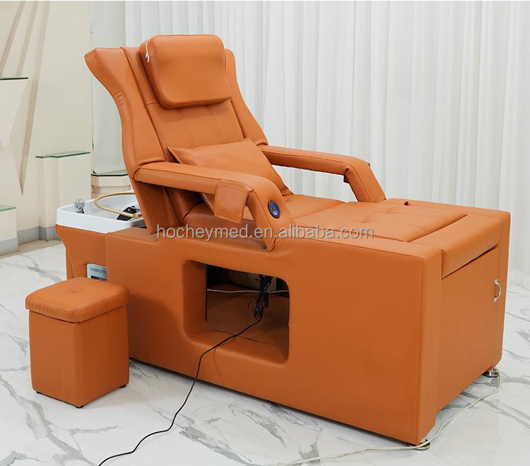 High Quality Salon Furniture Flat Lay Shampoo Bed Hair Washing Massage Chair With Water Circulation And Steamer