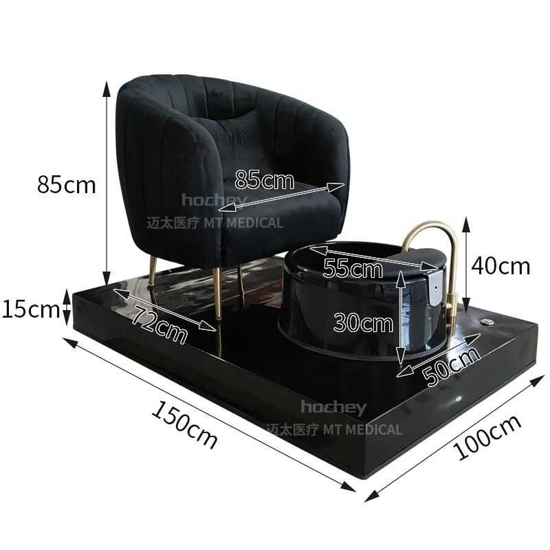 HOCHEY Modern Luxury Beauty Nail Salon Furniture Pipeless Whirlpool Foot Spa Massage Black Manicure Pedicure Chair