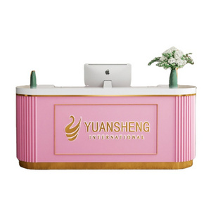 Hochey Medical High Quality Fashion Pink And White Checkout Counter Reception Desk For Hair Salon Nail Shop Beauty Center