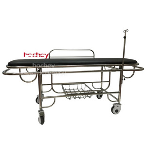 Hochey MEDICAL Hospital Manual Medical Stretcher With Rails and Wheels Stainless Steel Patient Transport Stretcher