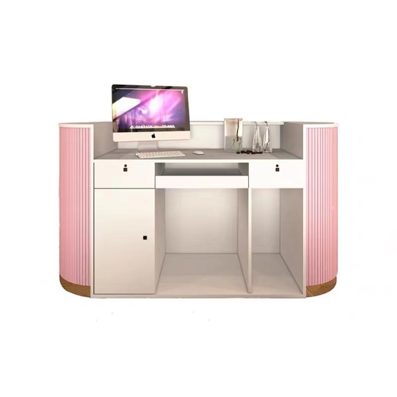 Hochey Medical Hot Sell Customize Pink Reception Counter LED Executive Lounge Beauty Salon Front Reception Desk