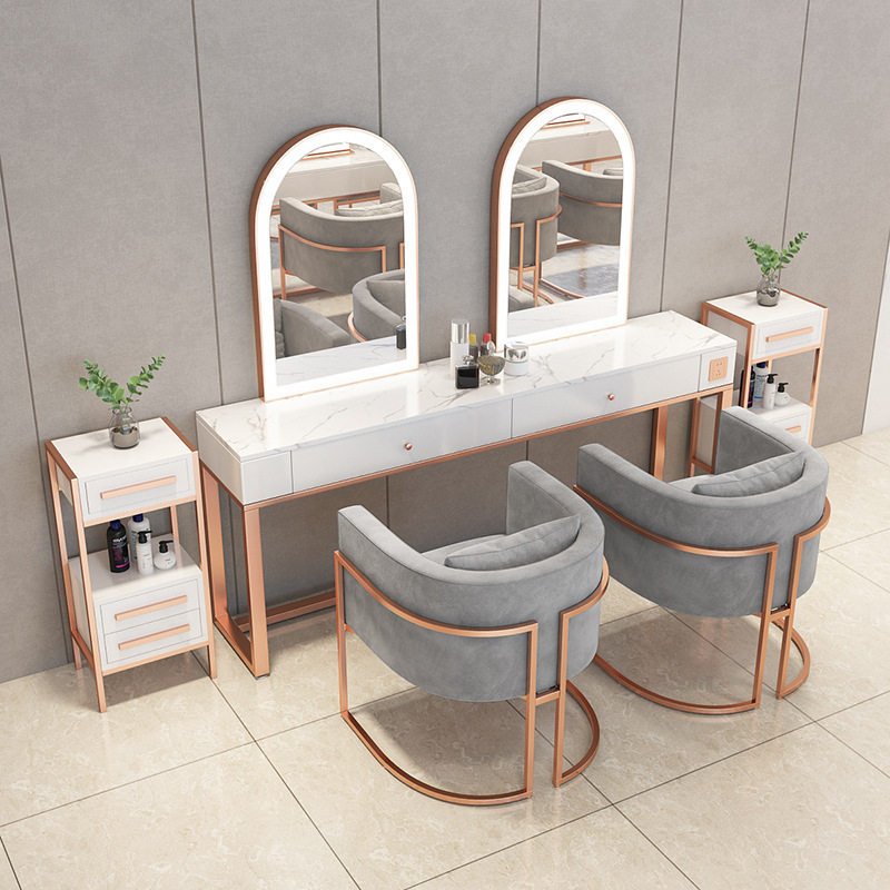 Mirror Modern Hairdressing Salon Furniture Barber Station Double Sided Semi Circular Floor Standing Mirror