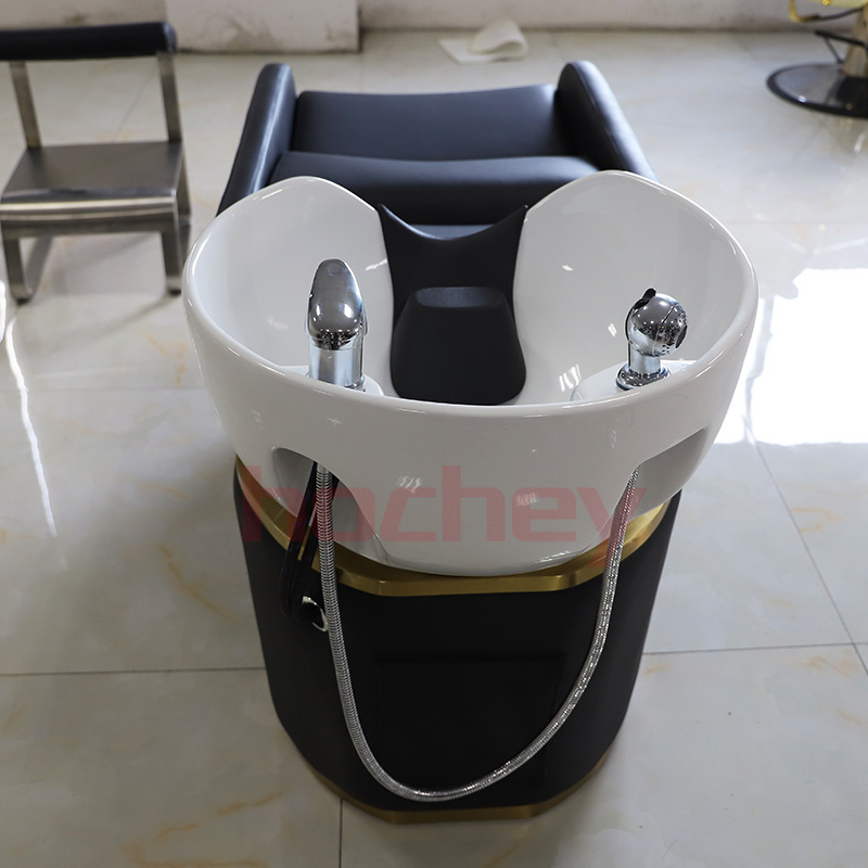 Hochey shampoo chair backwash unit / shampoo bowl and chair hair salon furniture / salon gold shampoo chair