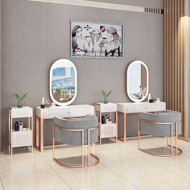 Mirror Modern Hairdressing Salon Furniture Barber Station Double Sided Semi Circular Floor Standing Mirror