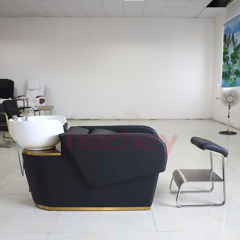 Hochey shampoo chair backwash unit / shampoo bowl and chair hair salon furniture / salon gold shampoo chair