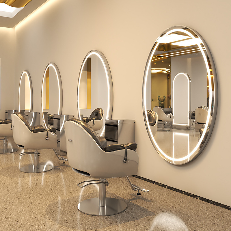 Floor Led Luxury Light Led Mirror Cabinet Hair Beauty Salon Furniture Barber Station