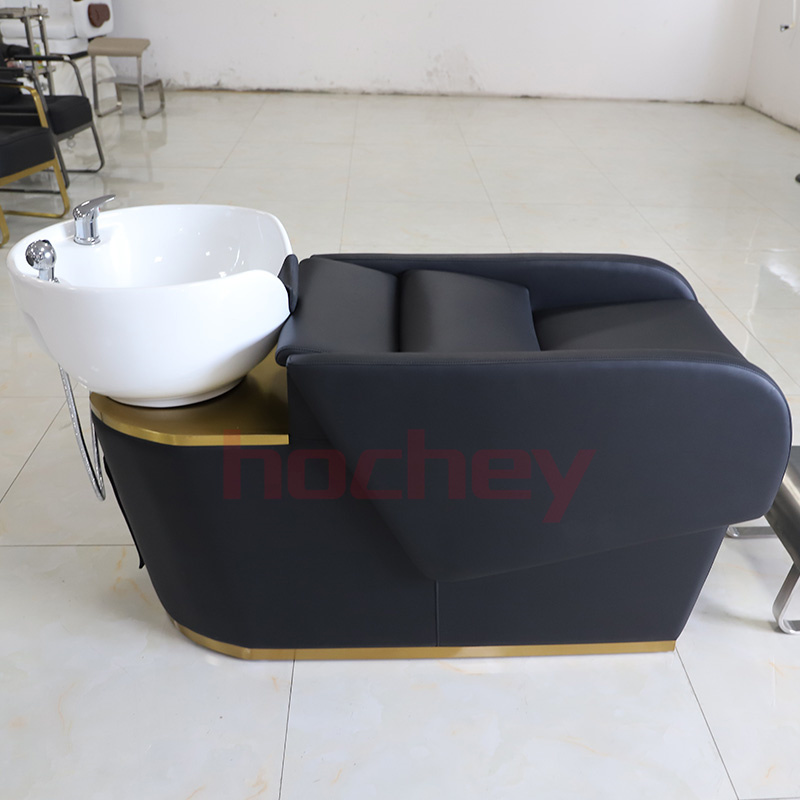 Hochey shampoo chair backwash unit / shampoo bowl and chair hair salon furniture / salon gold shampoo chair