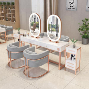 Mirror Modern Hairdressing Salon Furniture Barber Station Double Sided Semi Circular Floor Standing Mirror