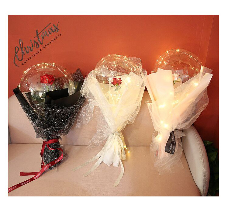 INS New products Valentine gifts transparent bobo ballon led round rose bobo balloons rose flowers for girl lover gift