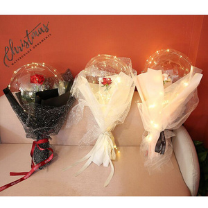 INS New products Valentine gifts transparent bobo ballon led round rose bobo balloons rose flowers for girl lover gift