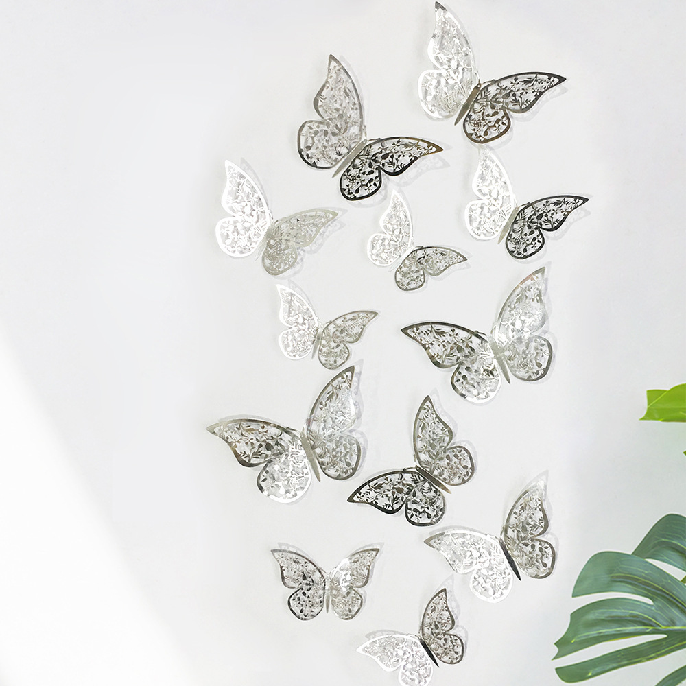 Hot Sale 12 pcs/set 3D Paper Butterfly Wall Sticker Lovely Butterfly Wall Decal Wedding Party Decoration Background Butterflies