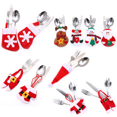 hot Christmas Silverware Holder Pockets Santa Cloth Pants Tableware Cutlery Bags Party Favor Xmas Eve Decoration